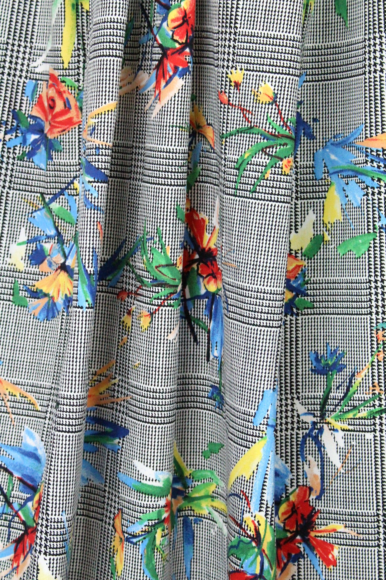 glen plaid floral cotton/spandex sateen