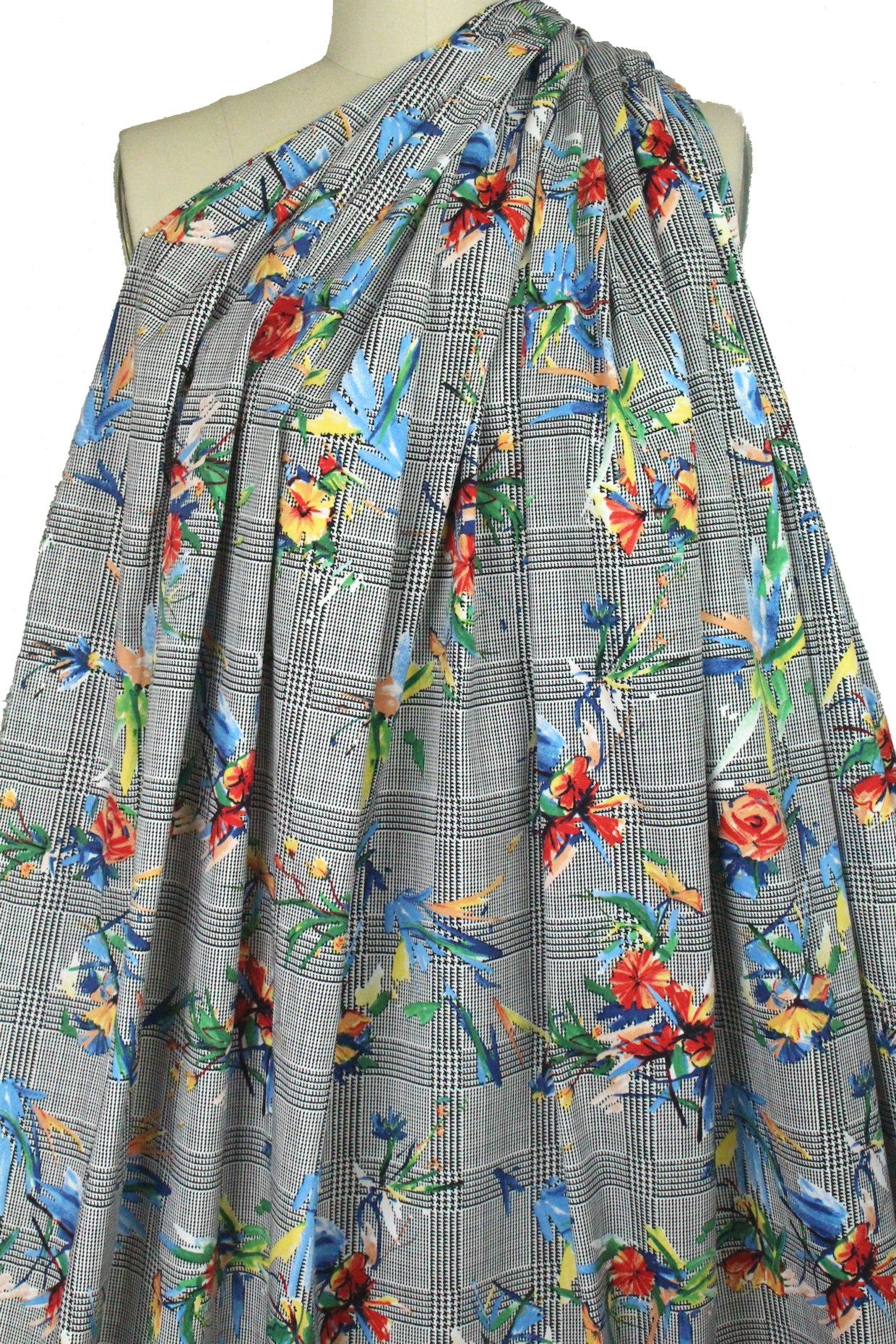glen plaid floral cotton/spandex sateen