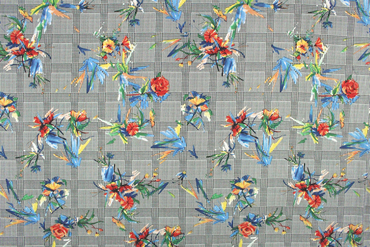 glen plaid floral cotton/spandex sateen