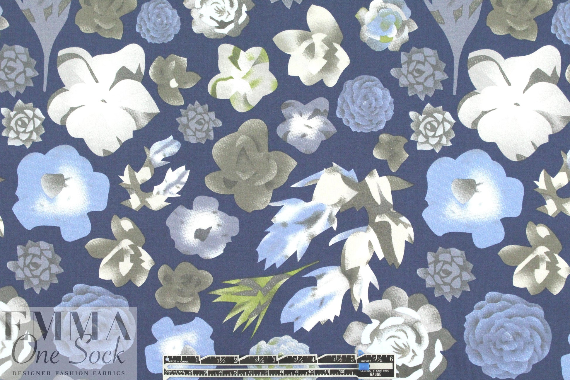 succulents 1 cotton/spandex shirting - blue
