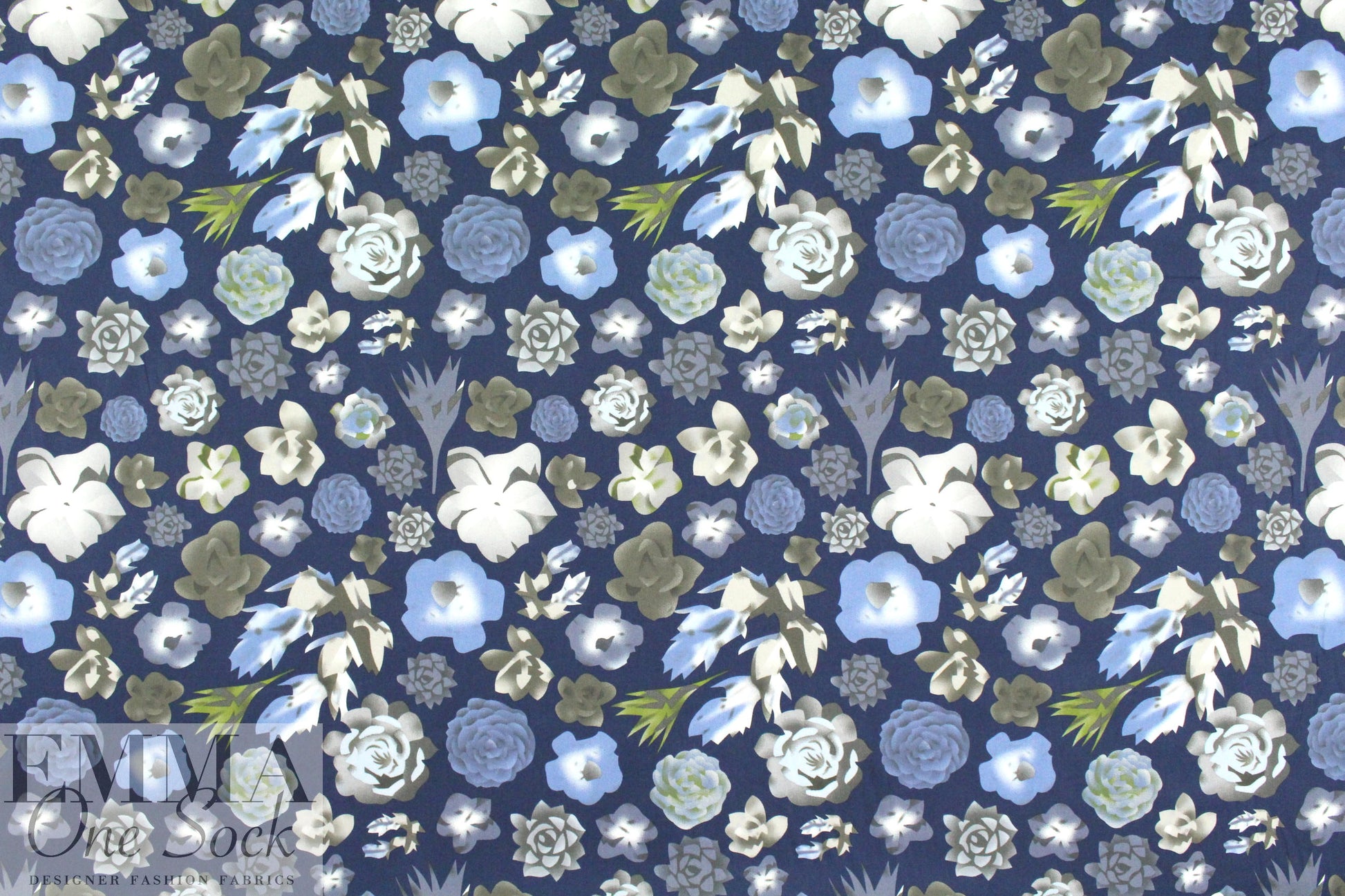 succulents 1 cotton/spandex shirting - blue 1.625 yd