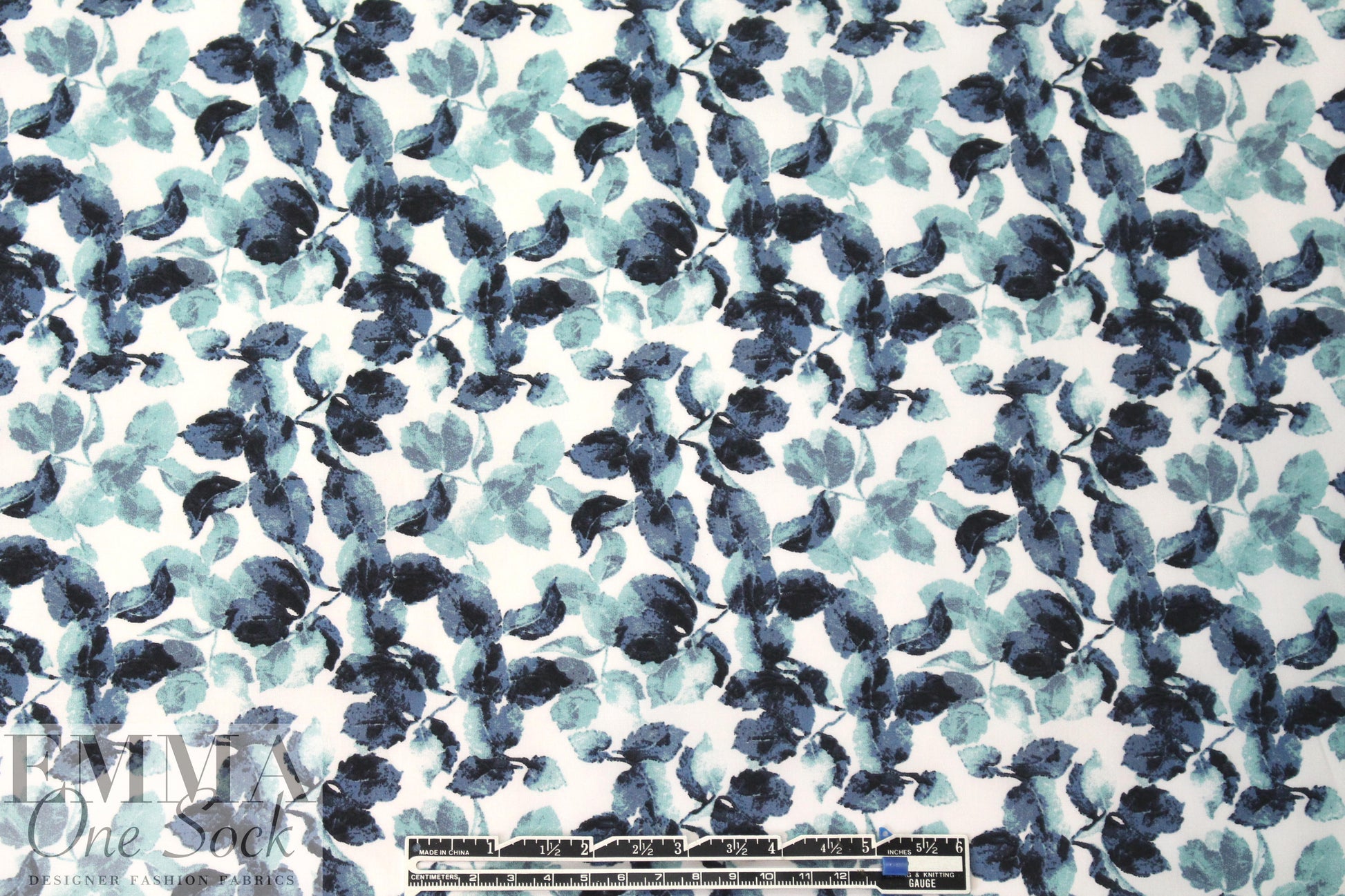 denim-toned leaves cotton/spandex shirting 1.33 yds