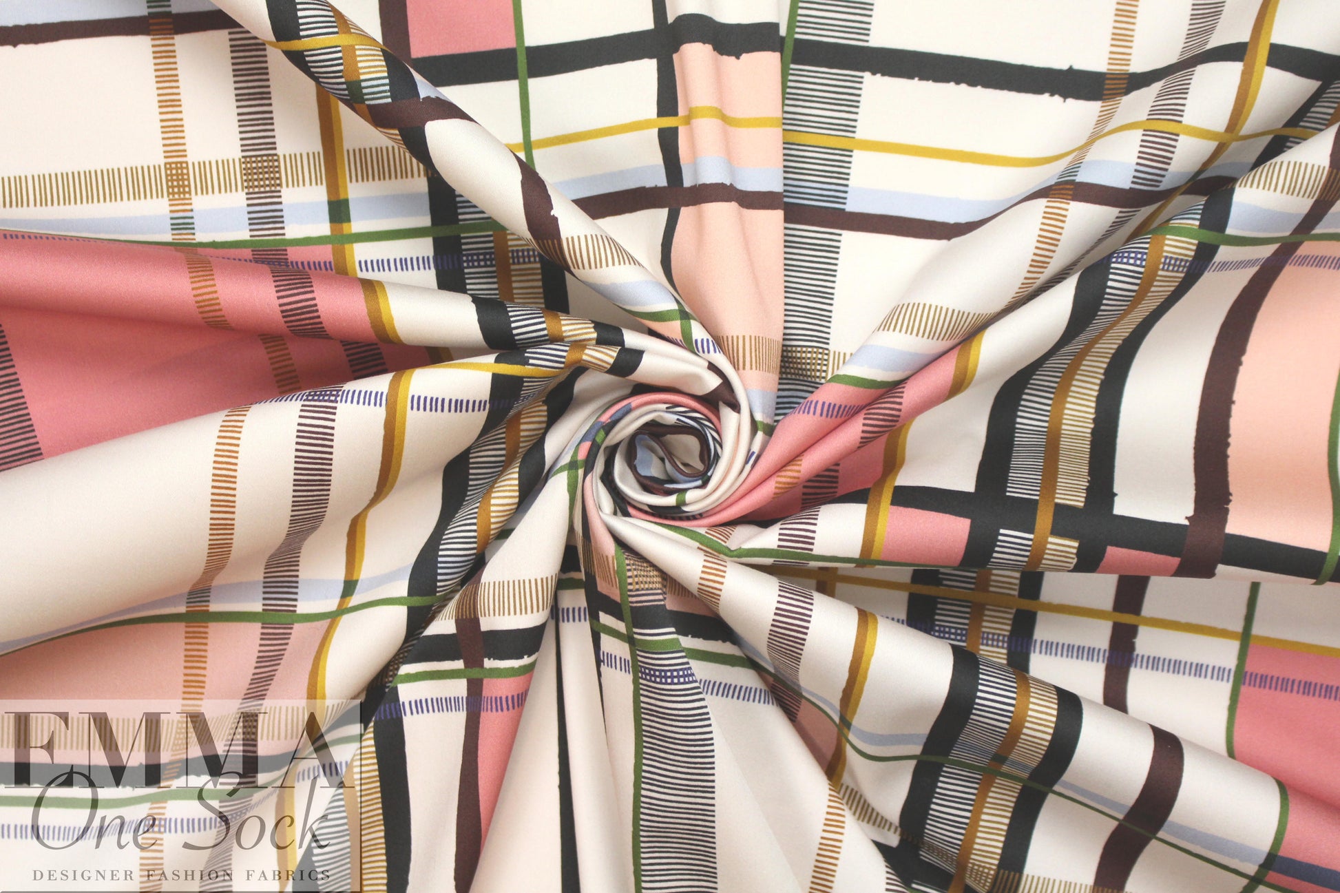 Italian cotton sateen stretch woven - modern plaid