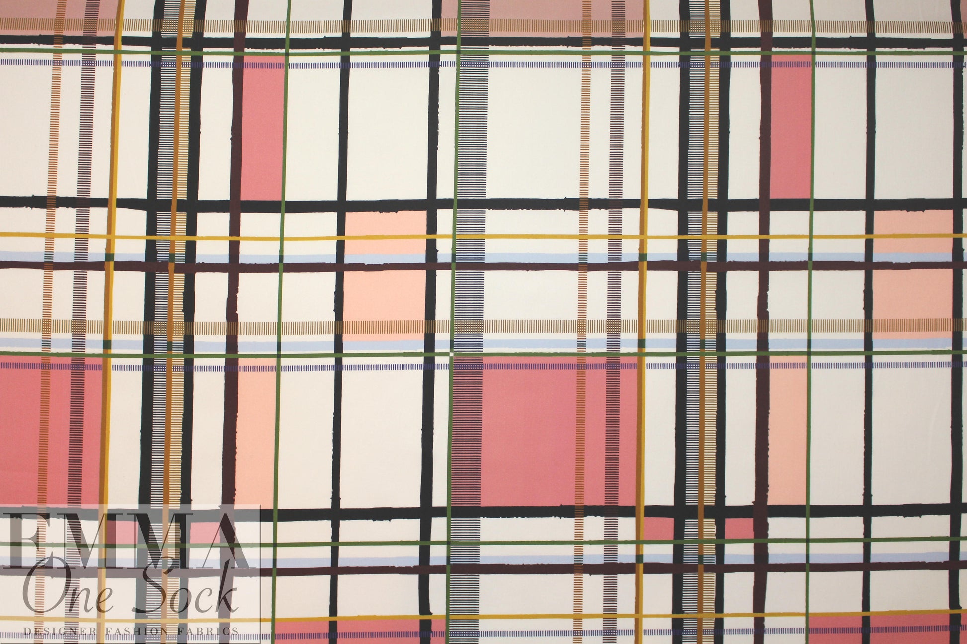 Italian cotton sateen stretch woven - modern plaid