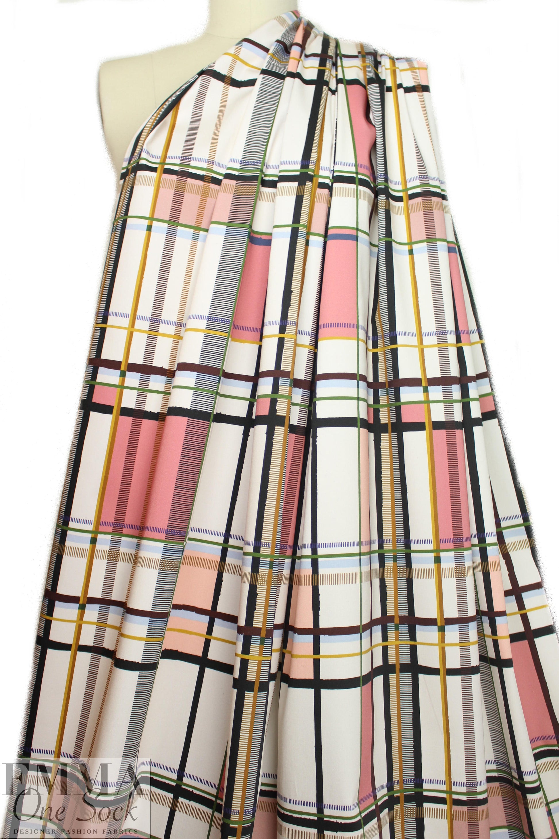 Italian cotton sateen stretch woven - modern plaid