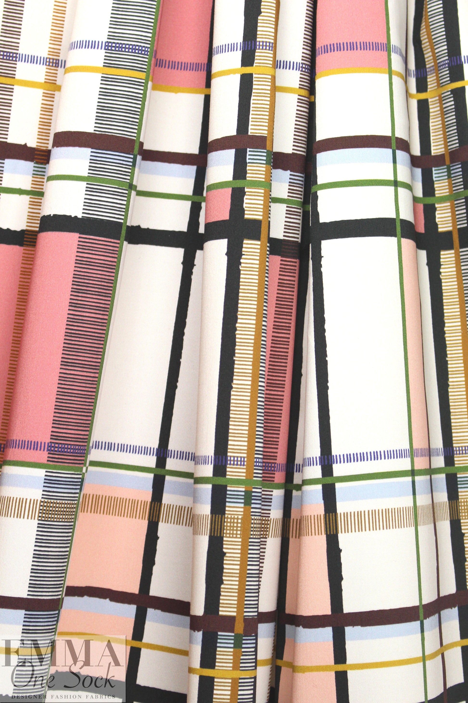 Italian cotton sateen stretch woven - modern plaid
