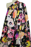 Italian painted floral cotton stretch woven - pink/black