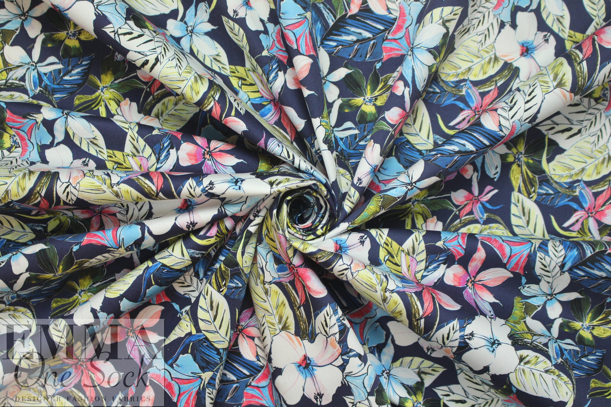 Italian 'Liberty' floral stretch cotton - blue/pink/limon 1.75 yd