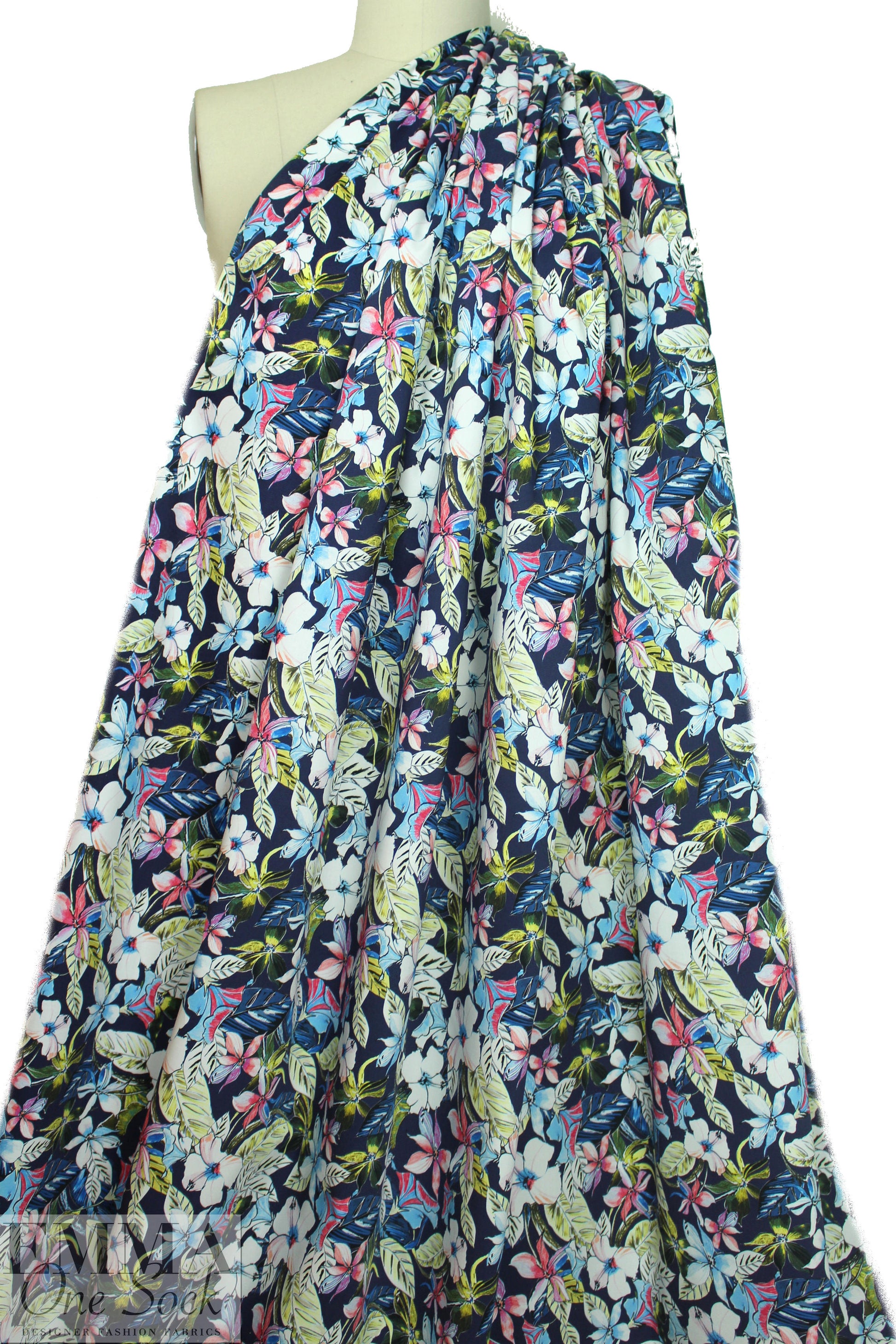 Italian 'Liberty' floral stretch cotton - blue/pink/limon 1.875 yd