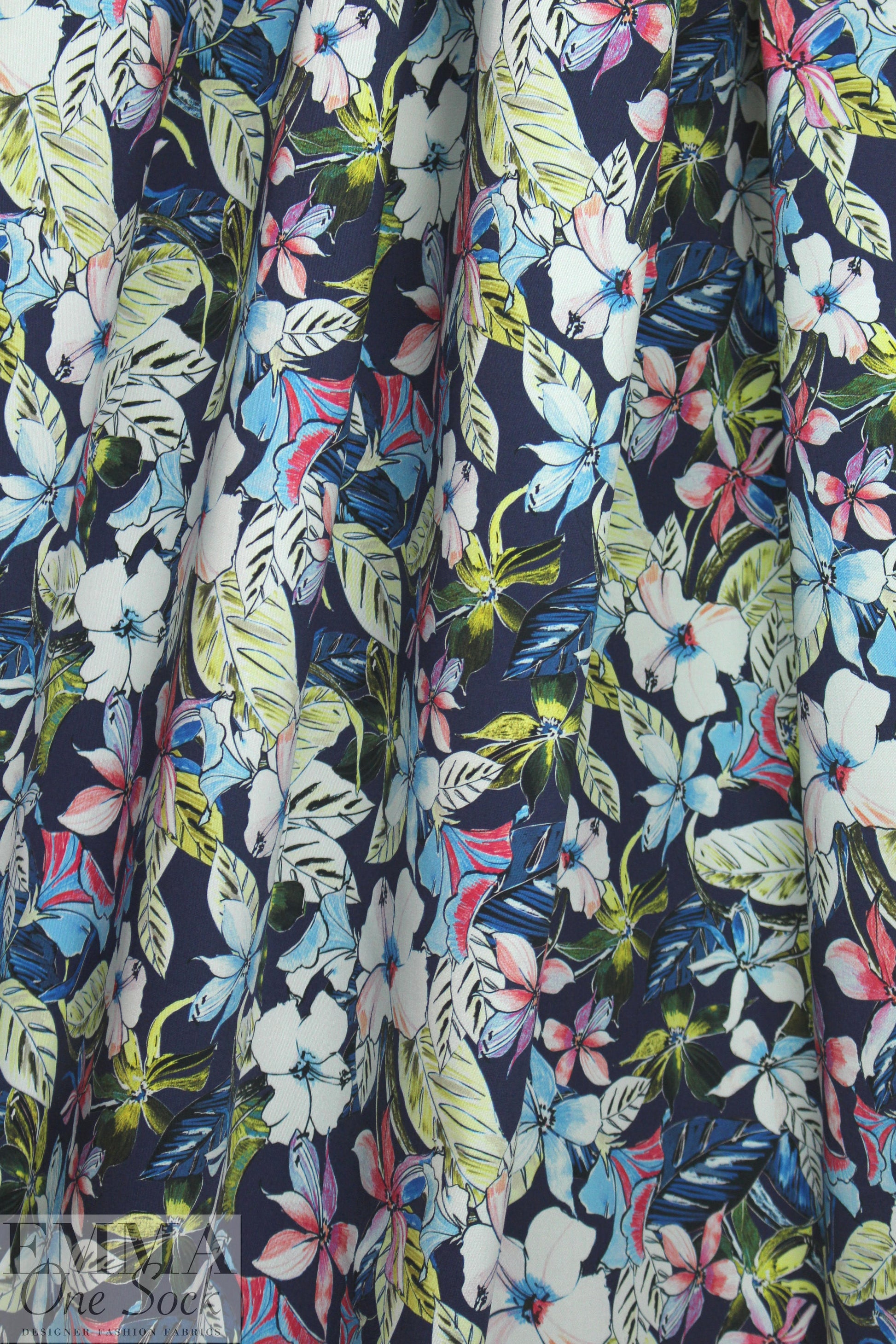 Italian 'Liberty' floral stretch cotton - blue/pink/limon 1.75 yd