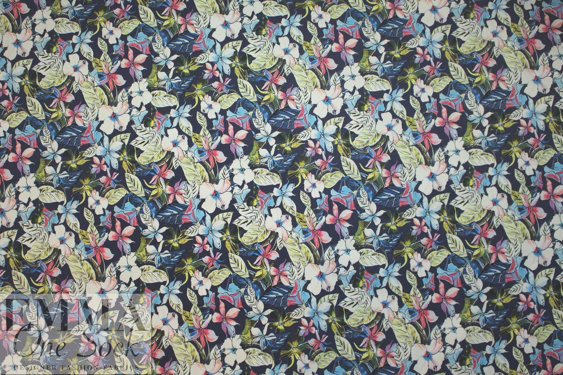 Italian 'Liberty' floral stretch cotton - blue/pink/limon 1.875 yd