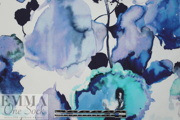 Italian watercolor floral cotton stretch woven - blues
