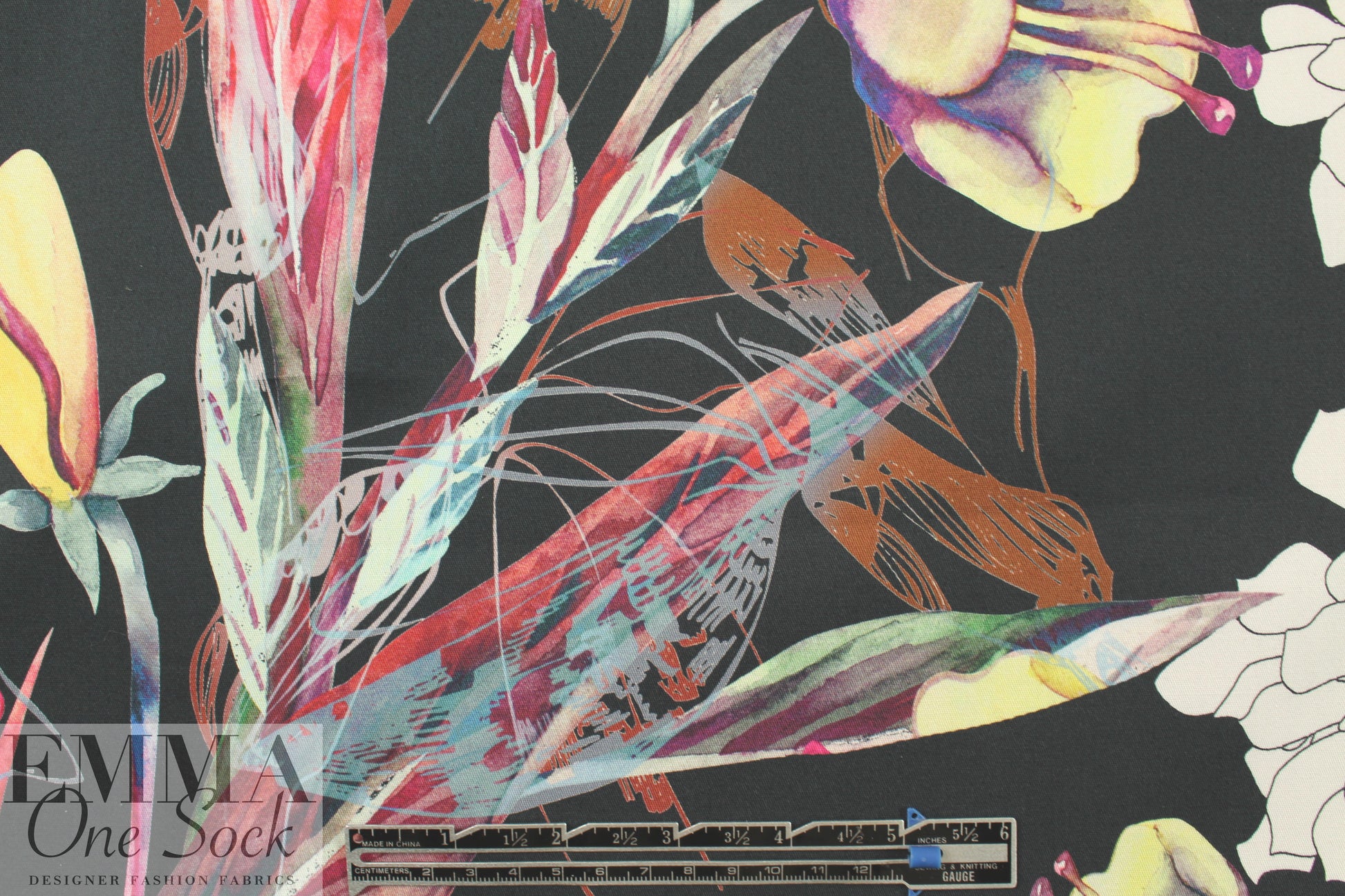 Italian 'phantasy phloral' design cotton stretch twill