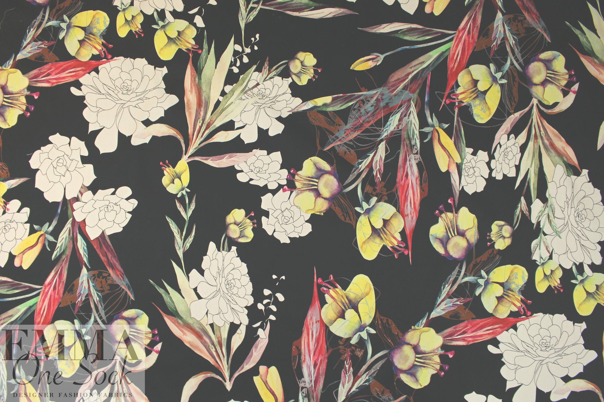 Italian 'phantasy phloral' design cotton stretch twill