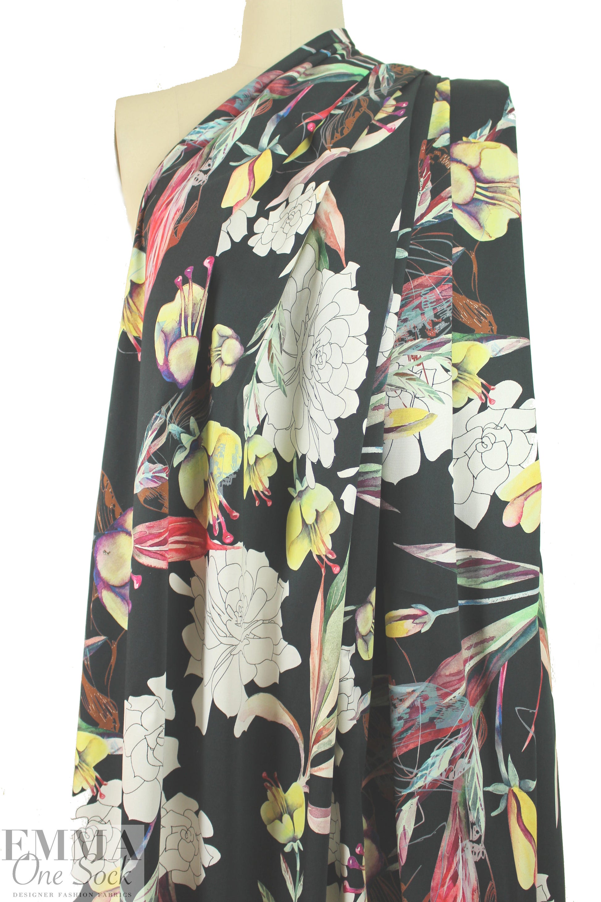 Italian 'phantasy phloral' design cotton stretch twill