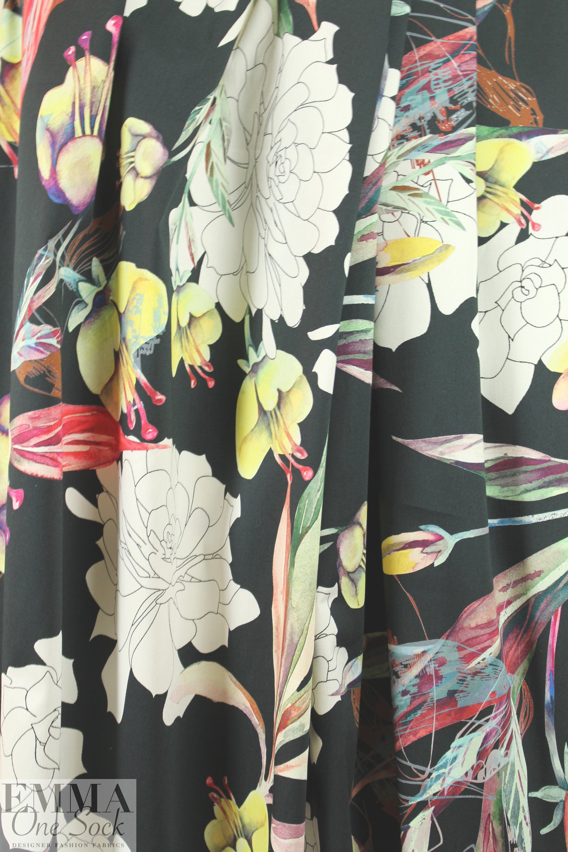 Italian 'phantasy phloral' design cotton stretch twill