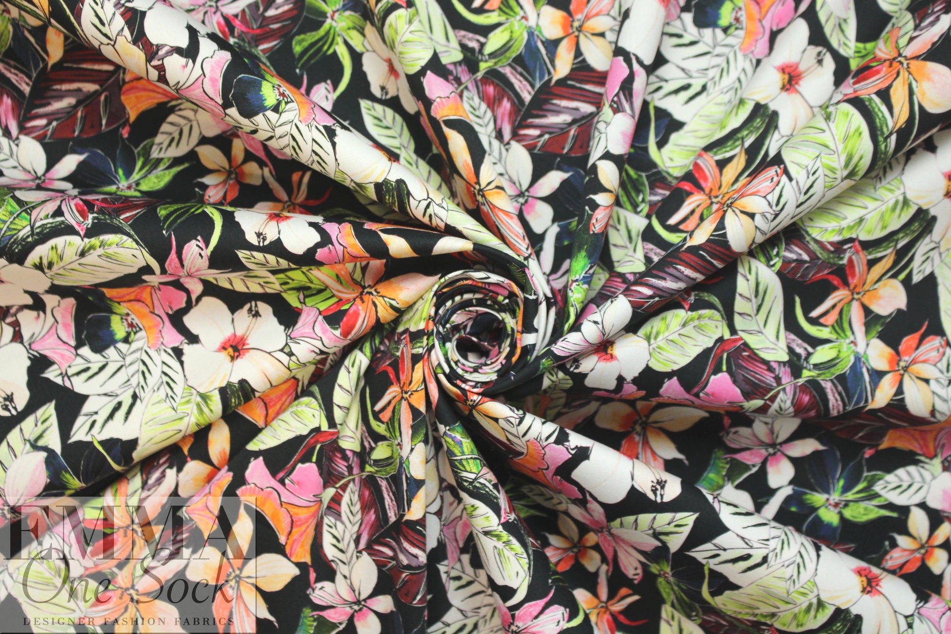 Italian 'Liberty' floral stretch cotton - pink/lime/orange