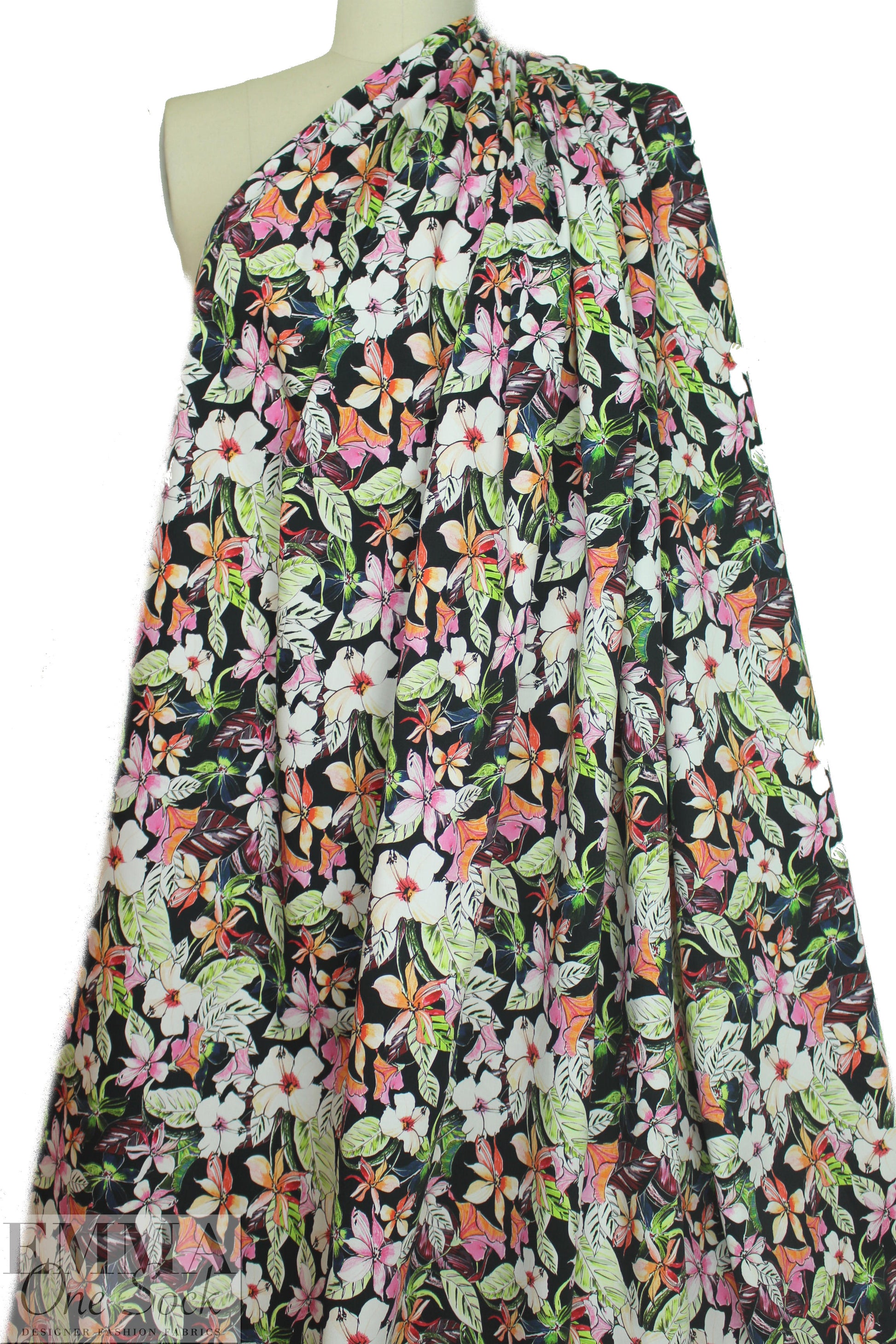 Italian 'Liberty' floral stretch cotton - pink/lime/orange 2.125 yds