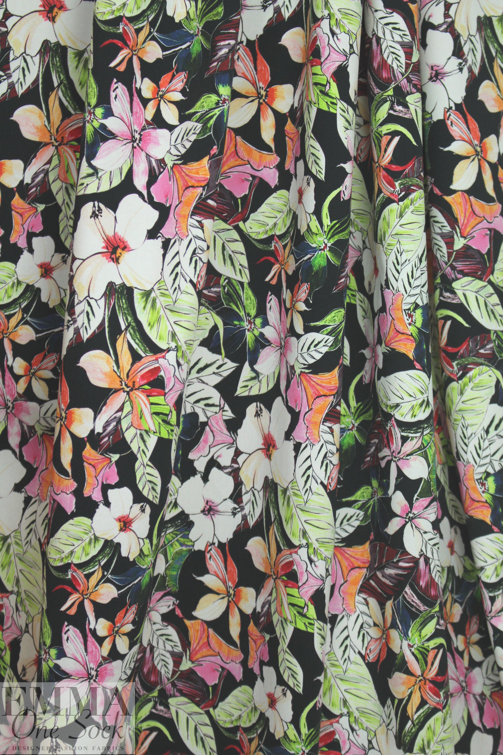 Italian 'Liberty' floral stretch cotton - pink/lime/orange 2.125 yds