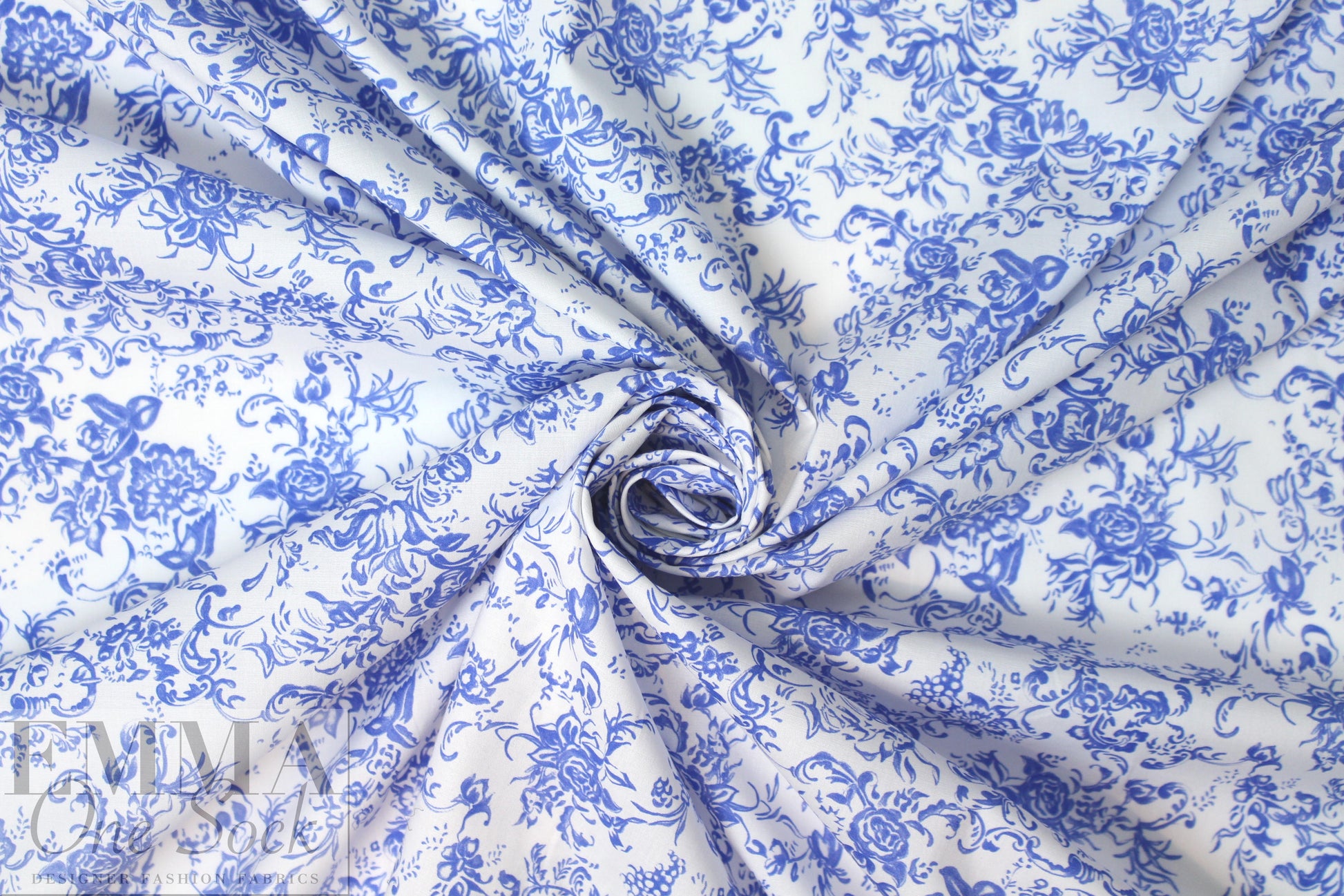 Caroline C0nstas blue deco floral cotton stretch shirting