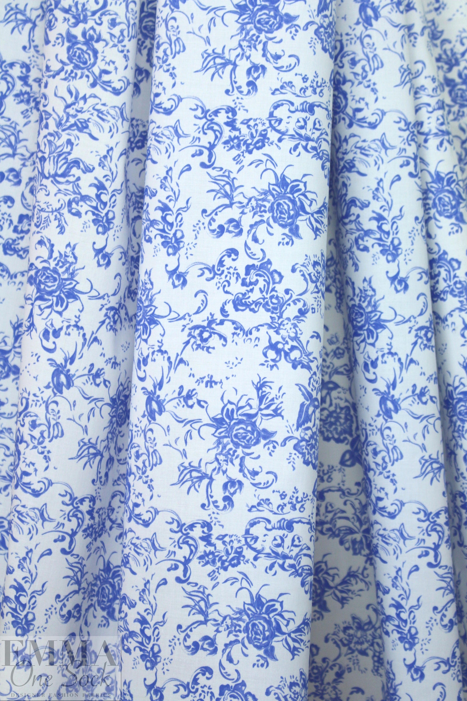 Caroline C0nstas blue deco floral cotton stretch shirting