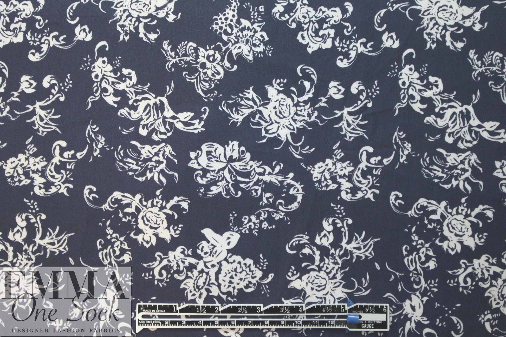 Caroline C0nstas navy deco floral cotton stretch shirting