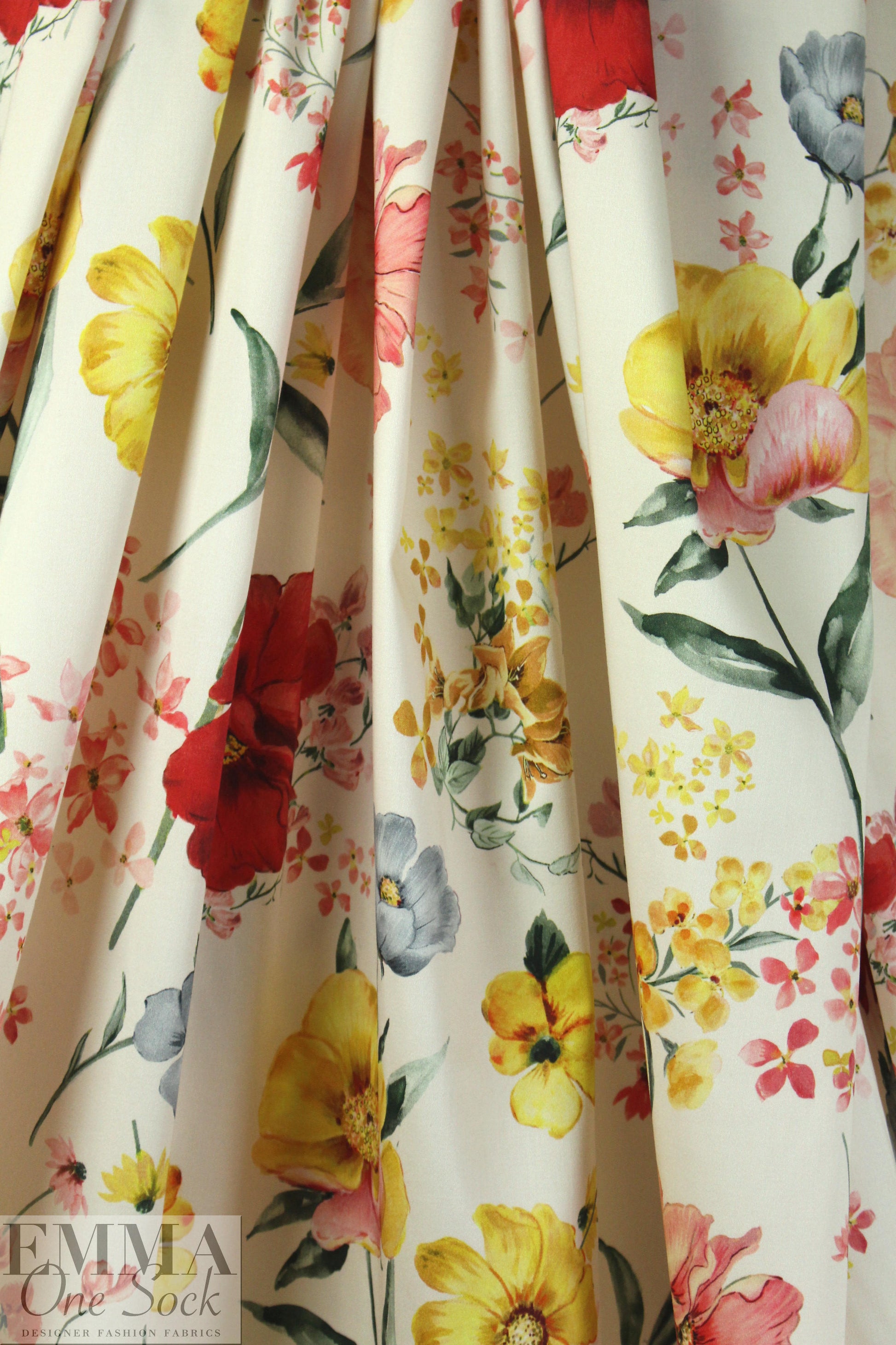 Italian cotton sateen stretch woven - flower shower 1.75 yd