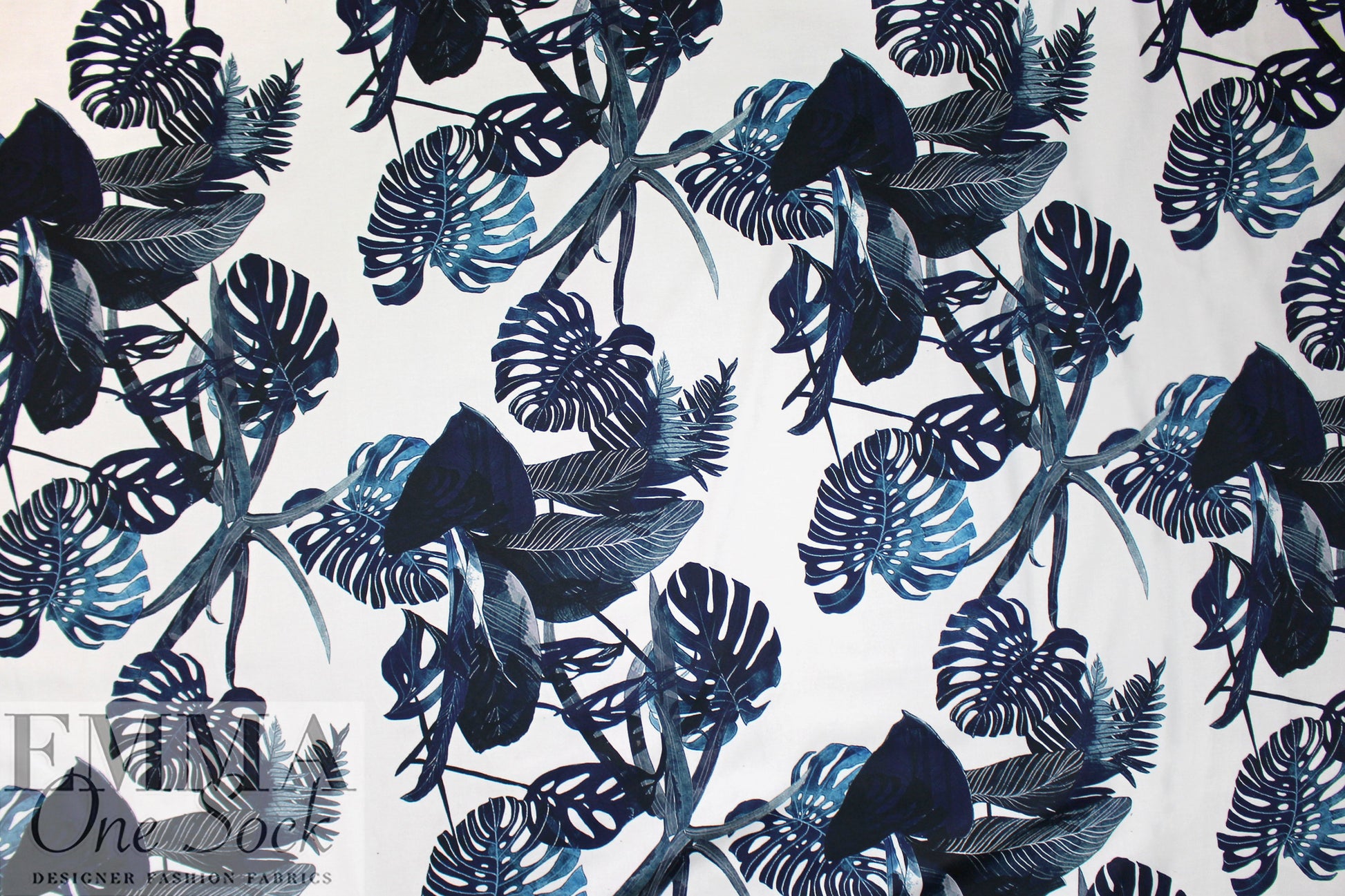 Italian denim-toned monstera cotton stretch woven .75 yds