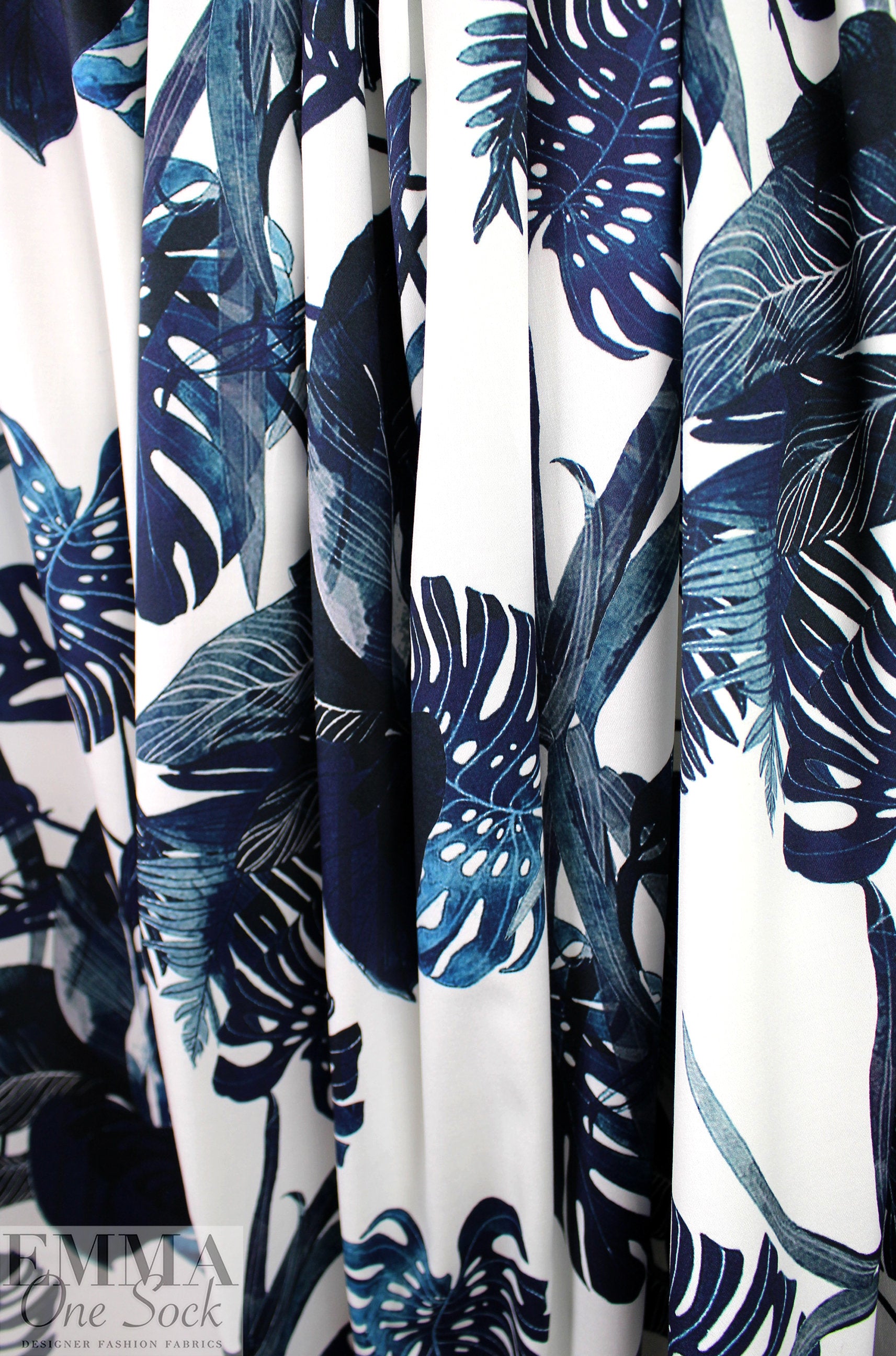 Italian denim-toned monstera cotton stretch woven 1 yard