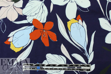 NY designer navy stylized floral stretch cotton woven 2 yds