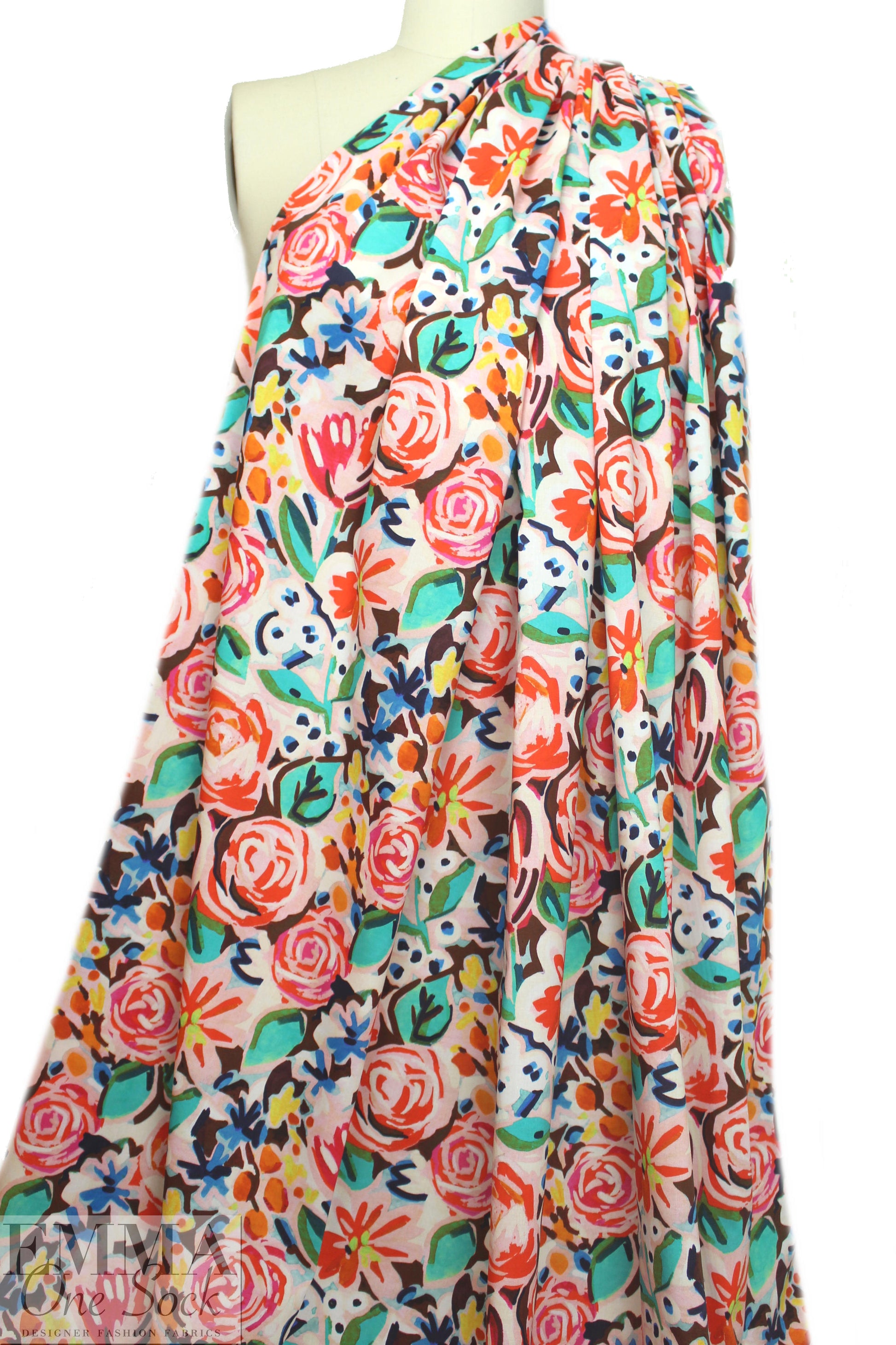 NY designer flower sketch cotton stretch shirting