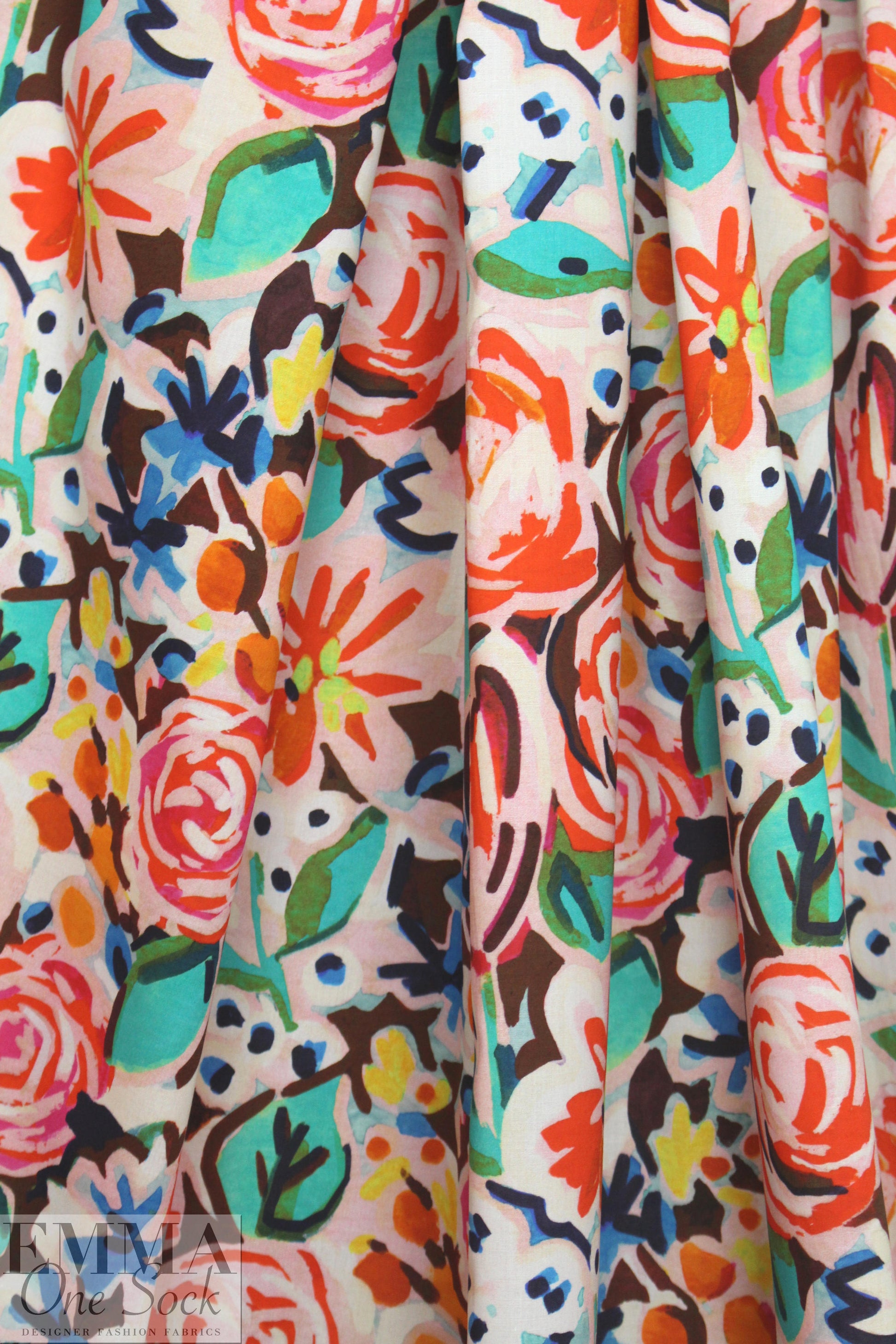 NY designer flower sketch cotton stretch shirting