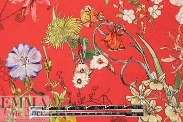 NY designer red botanical stretch cotton woven 1.625 yds