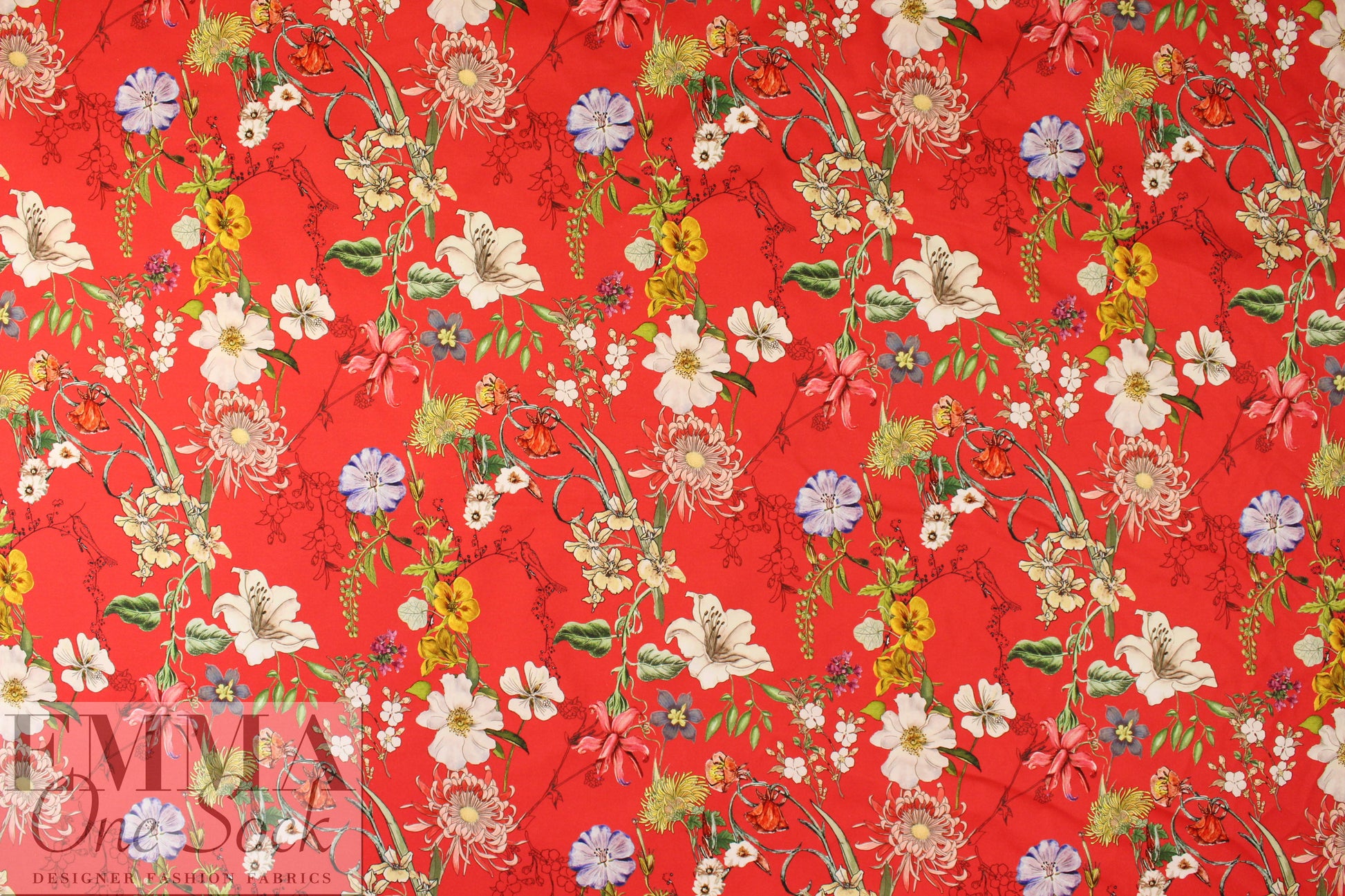 NY designer red botanical stretch cotton woven 1.625 yds