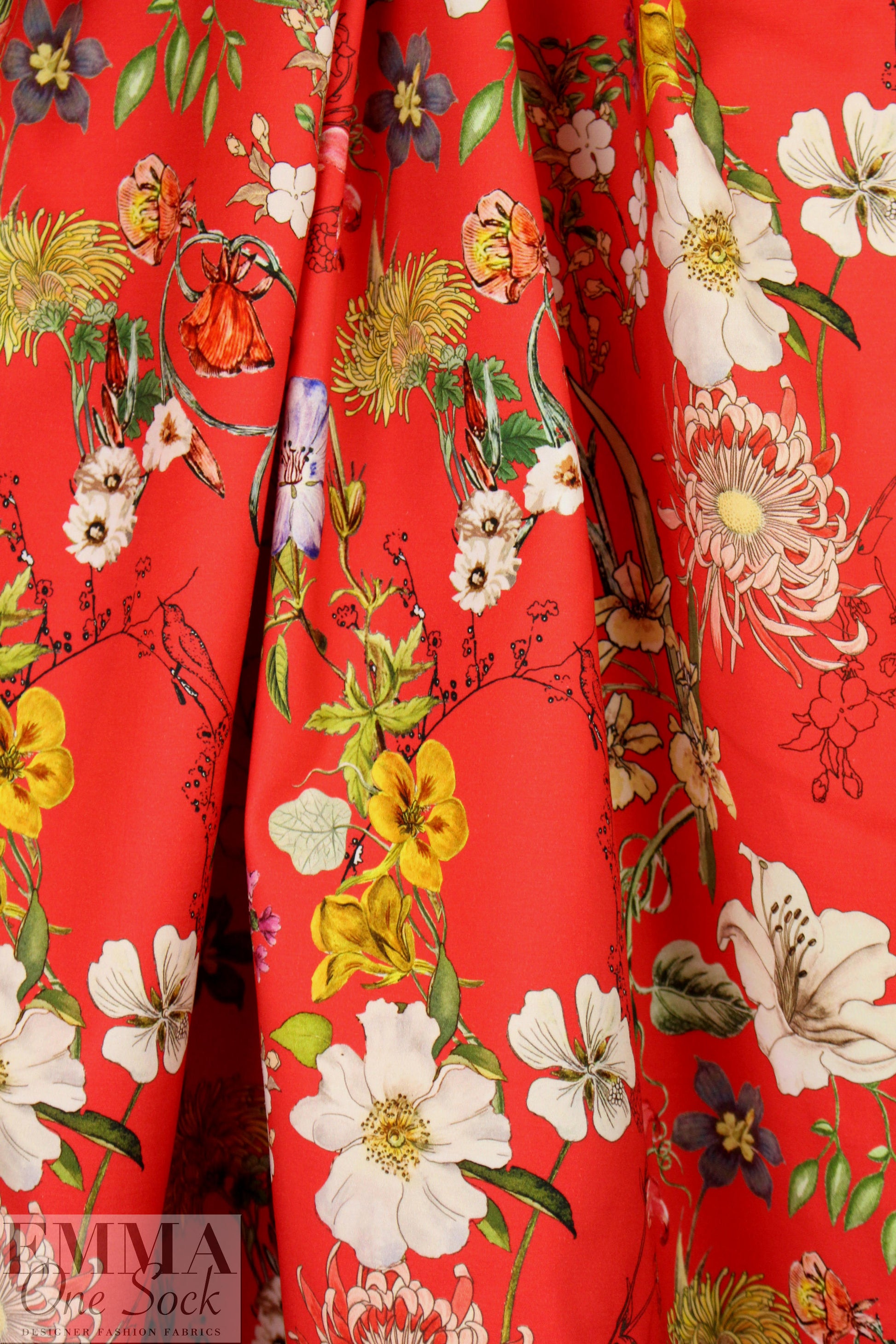 NY designer red botanical stretch cotton woven 1.625 yds