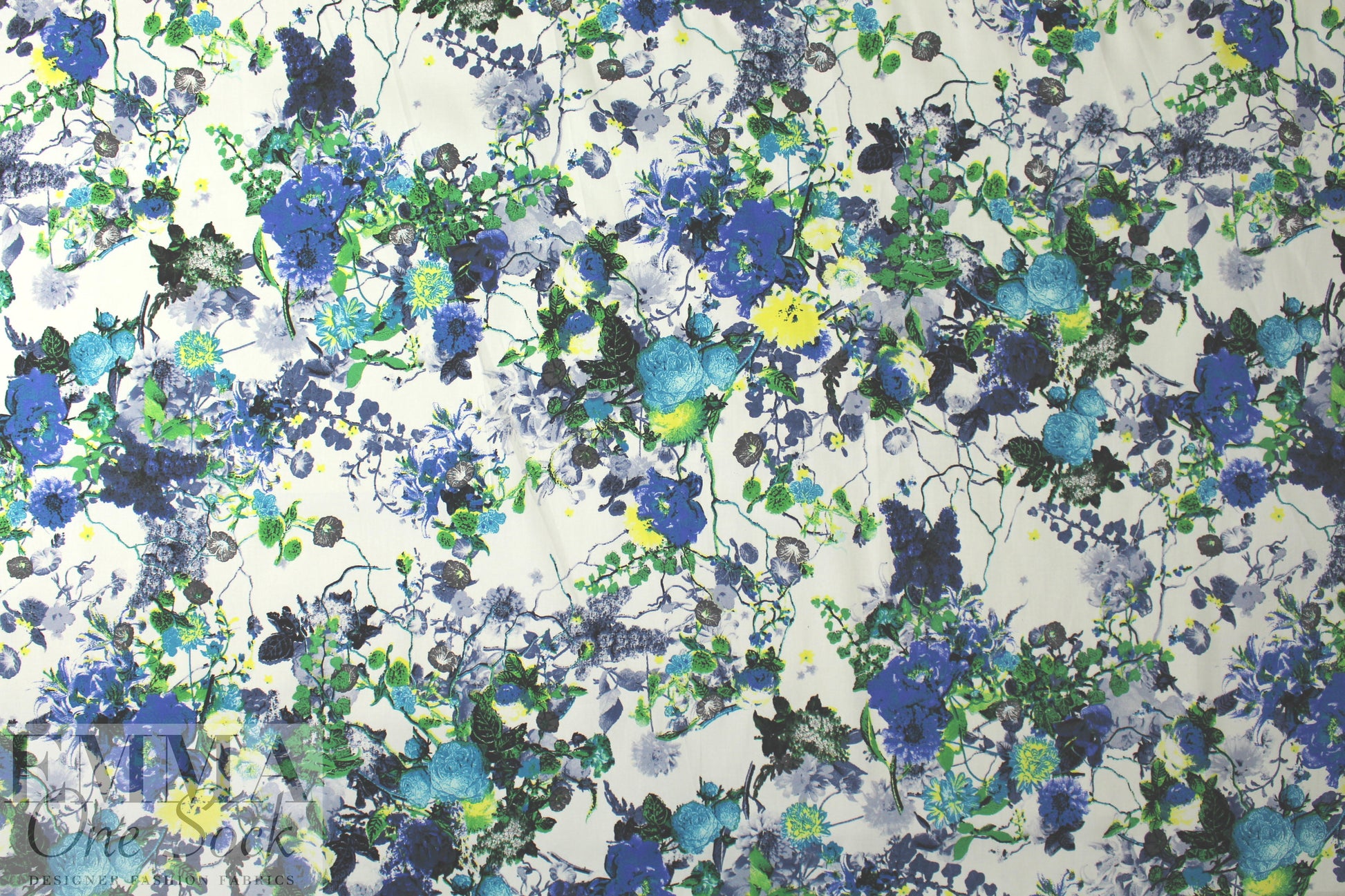NY designer cobalt/lemon floral cotton/spandex woven