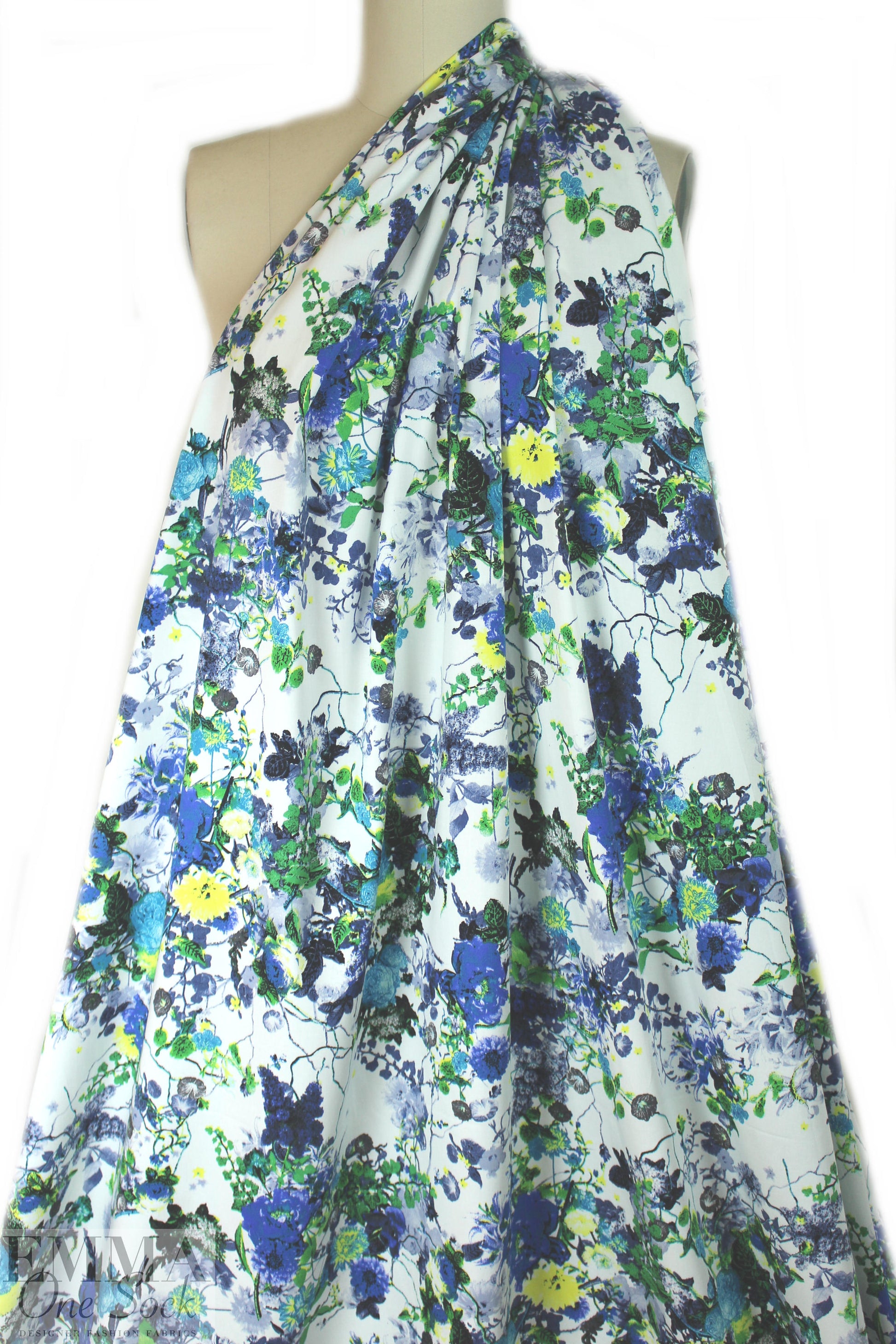 NY designer cobalt/lemon floral cotton/spandex woven