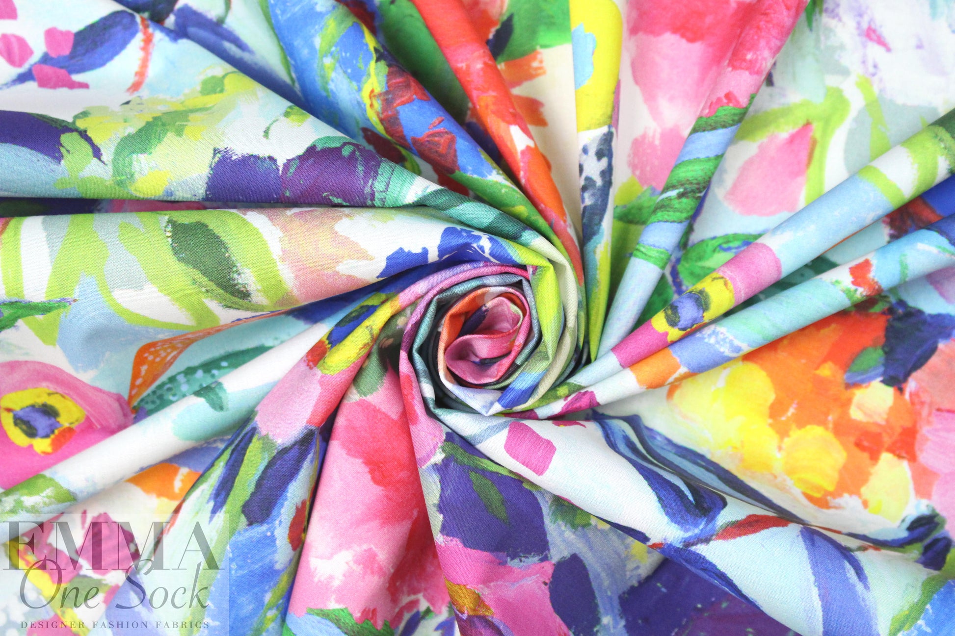 Italian painterly, colorful floral stretch cotton shirting 1.875 yds
