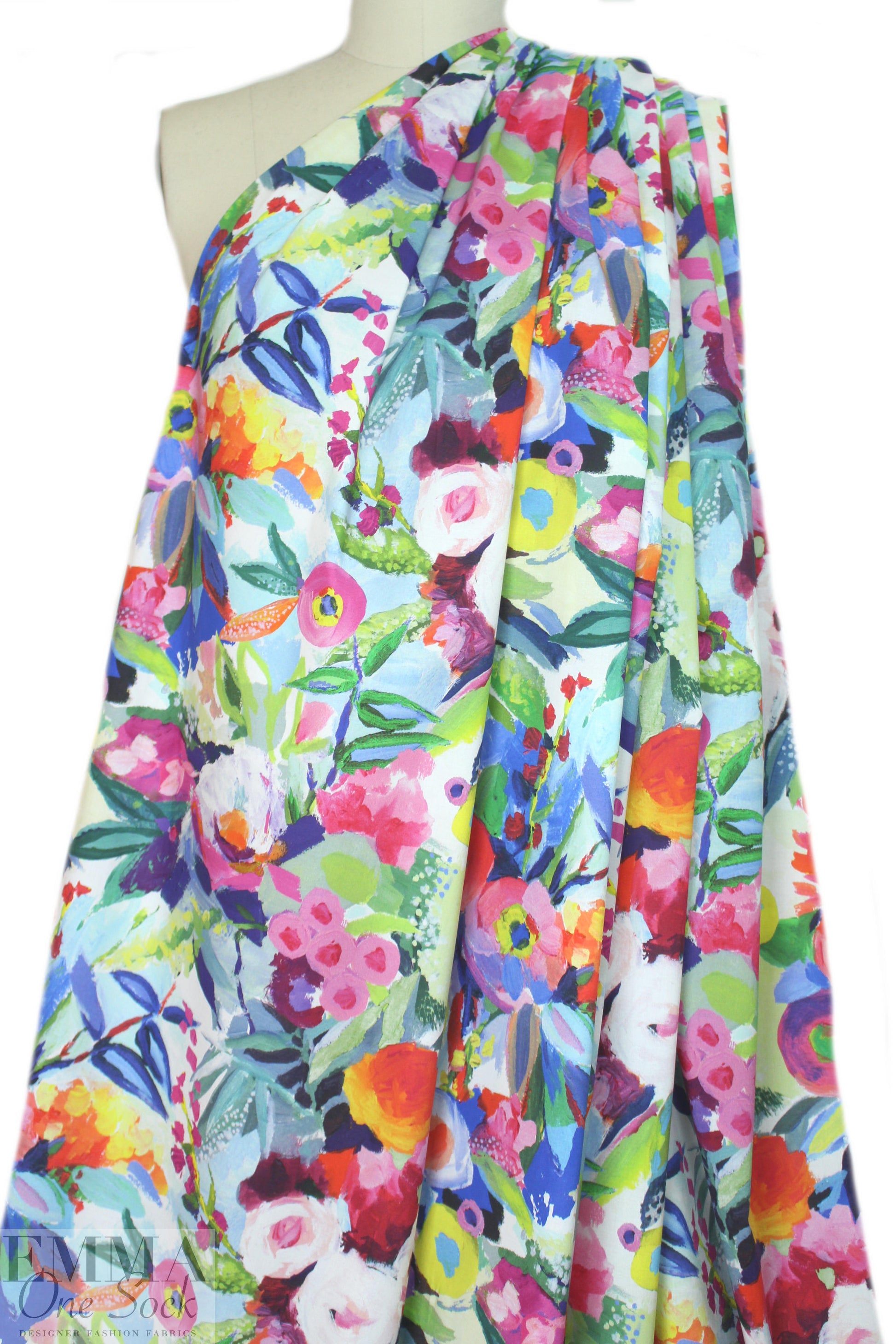Italian painterly, colorful floral stretch cotton shirting .66 yds