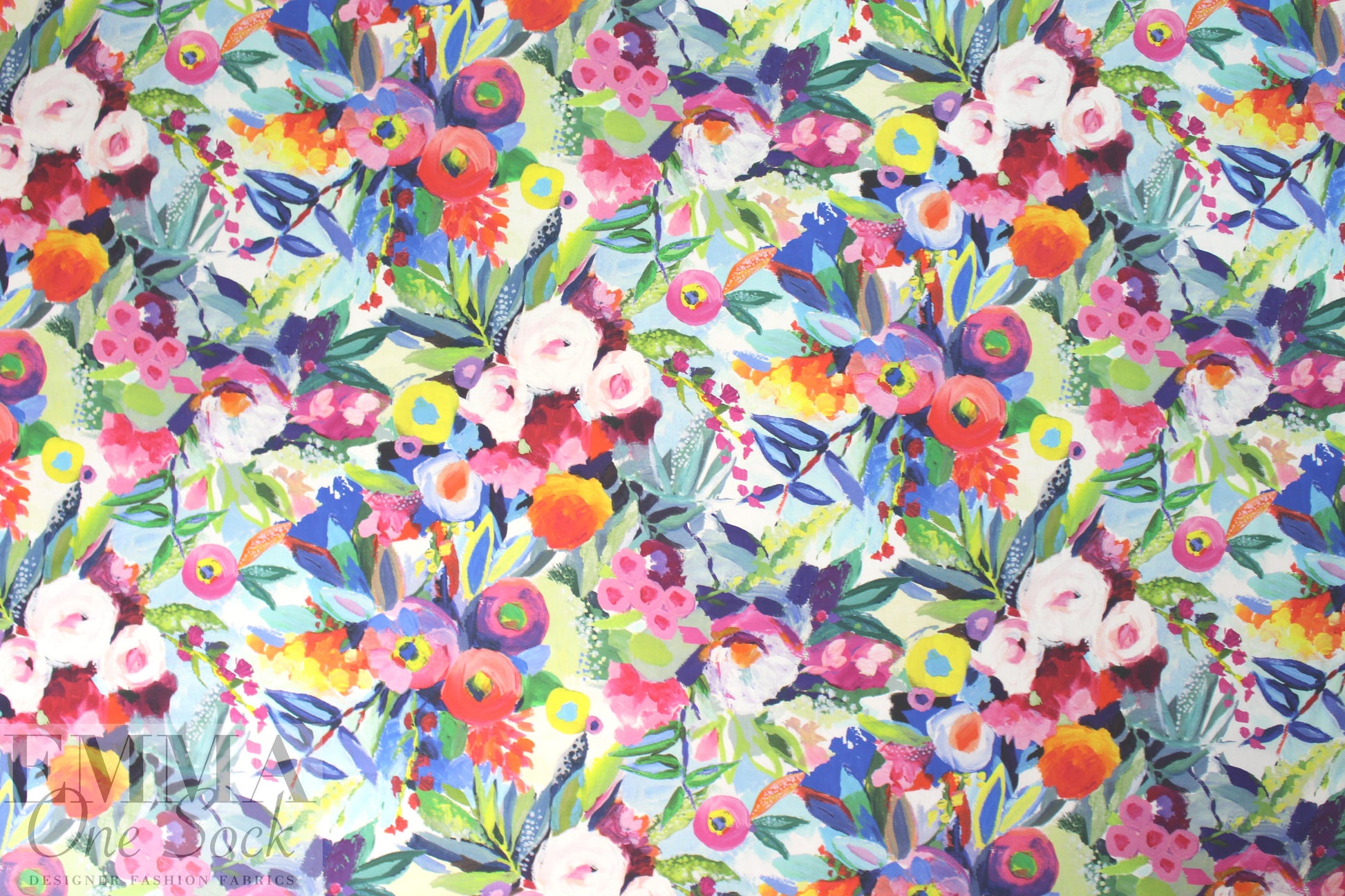 Italian painterly, colorful floral stretch cotton shirting