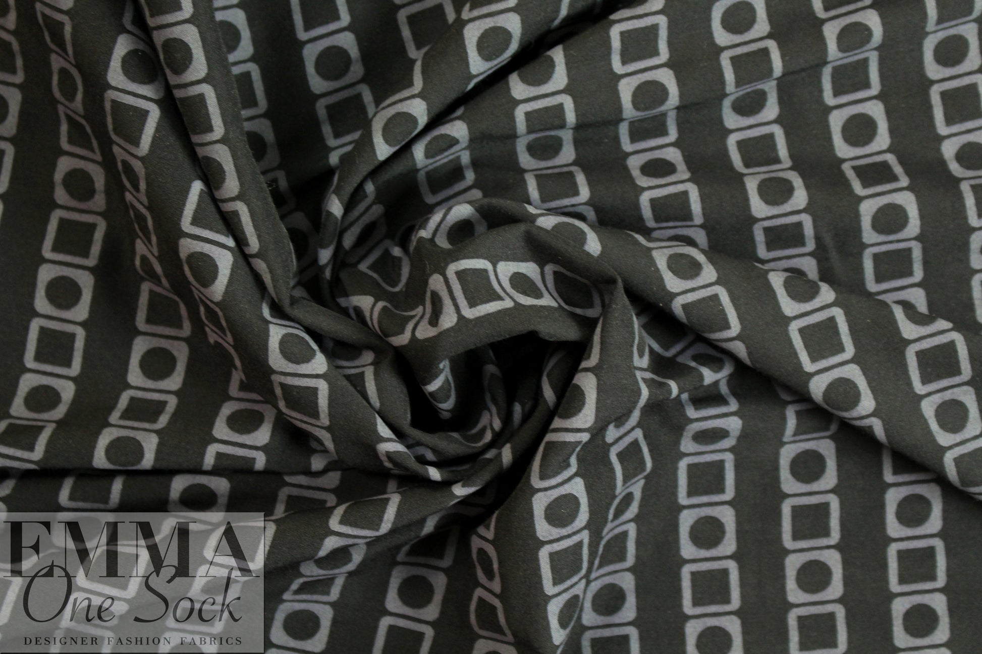 Italian vertical stretch geometric black/gray cotton woven