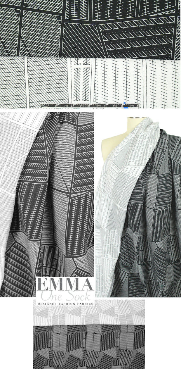 Italian black/white 'linear graphic' reversible jacquard 1.5 yd