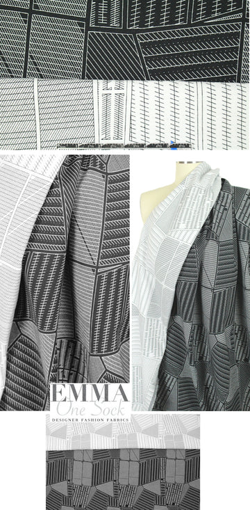 Italian black/white 'linear graphic' reversible jacquard 1.625 yd