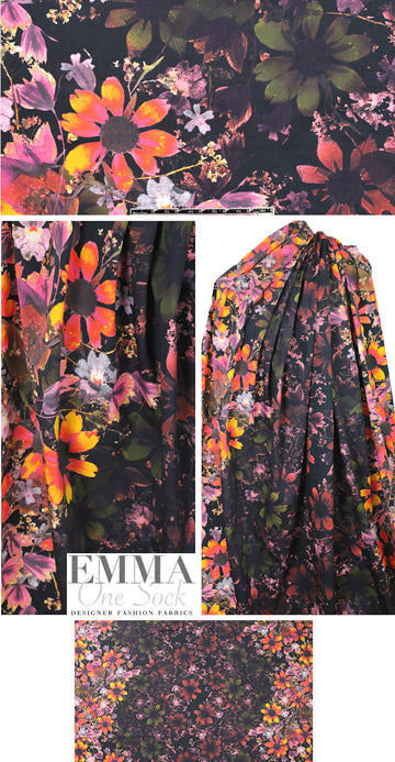 Italian double flower border cotton stretch woven