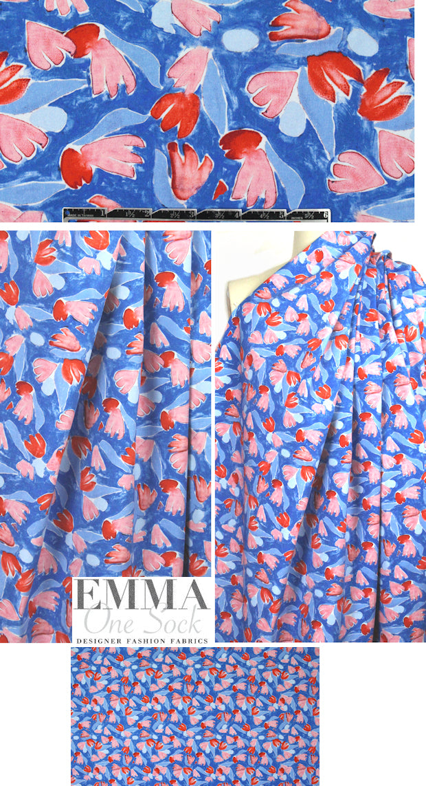 NY designer royal/red quirky floral stretch - medium scale