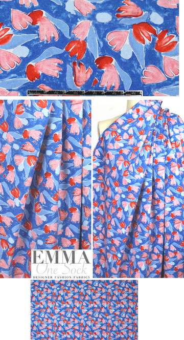 NY designer royal/red quirky floral stretch - medium scale