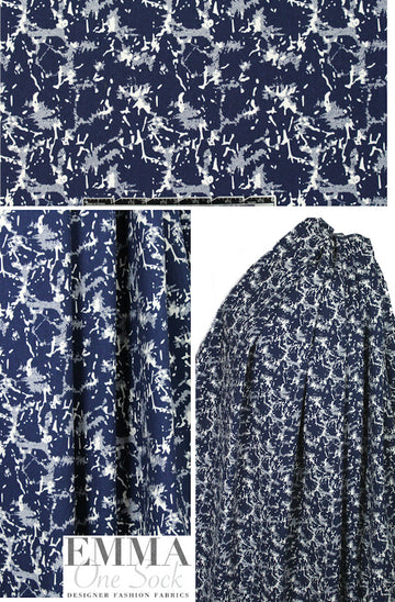 NY designer navy white abstract stretch cotton twill