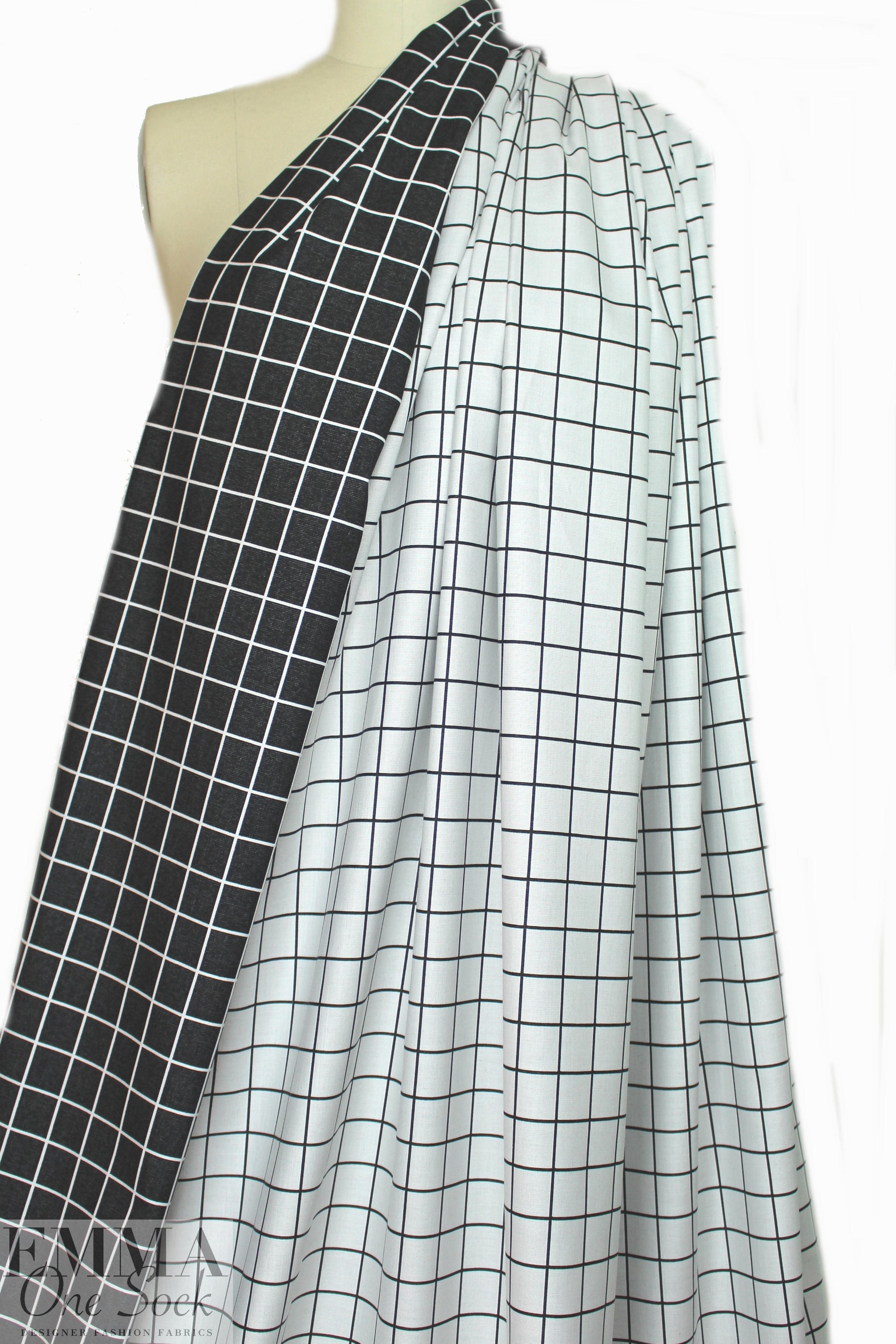 NY designer black/white grid reversible stretch jacquard