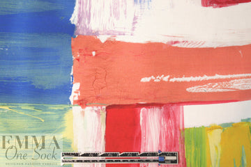 Italian painterly abstract stretch cotton twill
