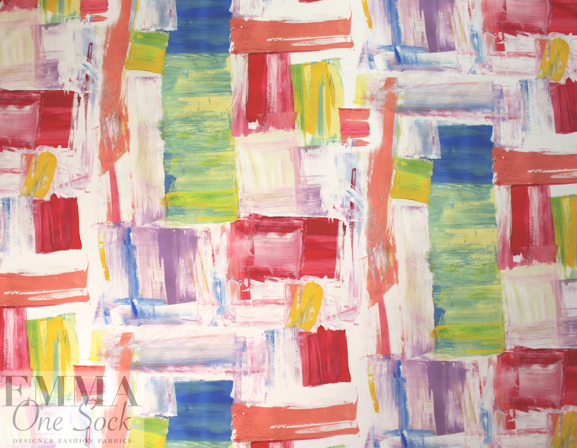 Italian painterly abstract stretch cotton twill